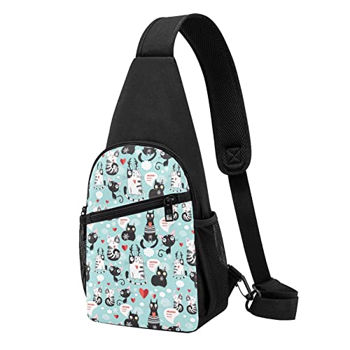 Schwarz Und Weiß Katzen Casual Eine Schulter Kreuz Körper Brust Tasche Brieftasche Telefon Tasche Männer Crossbody Tasche Reise Walking Taille Tasche, Schwarz , Einheitsgröße von ADFSHIDS