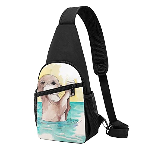 Sea Otter Casual One Shoulder Cross Body Chest Bag Wallet Phone Bag Men'S Cross Body Bag Travel Walking Waist Bag, Schwarz , Einheitsgröße von ADFSHIDS