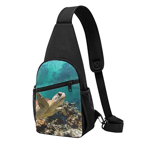 Sea Turtle Casual One Shoulder Cross Body Chest Bag Wallet Phone Bag Men'S Cross Body Bag Travel Walking Waist Bag, Schwarz , Einheitsgröße von ADFSHIDS