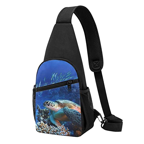 Sea Turtle With Fishes Casual One Shoulder Cross Body Chest Bag Wallet Phone Bag Men'S Cross Body Bag Travel Walking Waist Bag, Schwarz , Einheitsgröße von ADFSHIDS