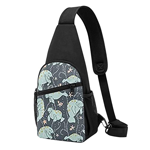 Seekuh Tiere Casual Eine Schulter Kreuz Körper Brust Tasche Brieftasche Telefon Tasche Herren Crossbody Tasche Reise Walking Taille Tasche, Schwarz , Einheitsgröße von ADFSHIDS