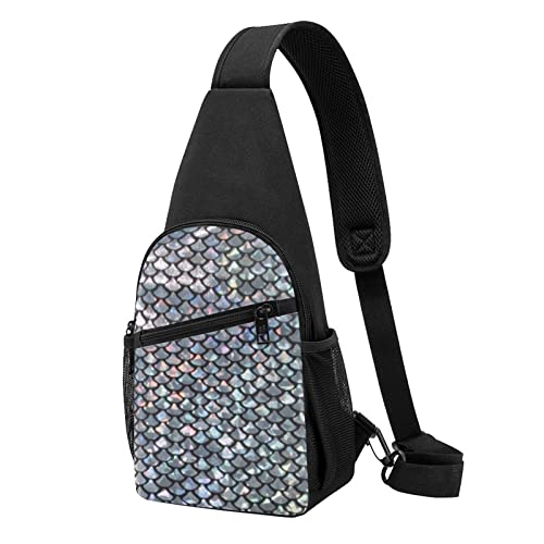 Silber Fisch Skala Casual Eine Schulter Kreuz Körper Brust Tasche Brieftasche Telefon Tasche Männer Crossbody Tasche Reise Walking Taille Tasche, Schwarz , Einheitsgröße von ADFSHIDS