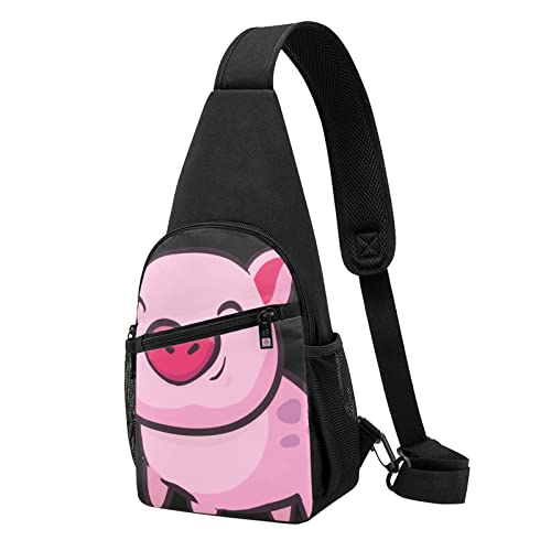 Smile Pink Pig Casual One Shoulder Cross Body Brusttasche Brieftasche Handytasche Herren Umhängetasche Reise Walking Taille Tasche, Schwarz , Einheitsgröße von ADFSHIDS