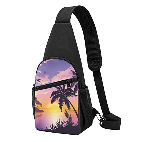 Sommer Palme Casual Eine Schulter Kreuz Körper Brust Tasche Brieftasche Telefon Tasche Männer Crossbody Tasche Reise Walking Taille Tasche, Schwarz , Einheitsgröße von ADFSHIDS