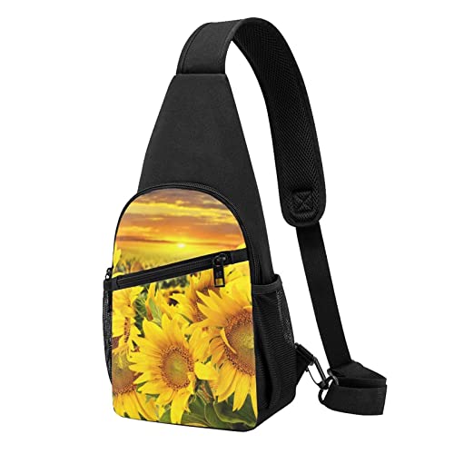 Sonnenblumen-Muster Lässige Eine Schulter Kreuz Körper Brust Tasche Brieftasche Telefon Tasche Männer Crossbody Tasche Reise Walking Taille Tasche, Schwarz , Einheitsgröße von ADFSHIDS