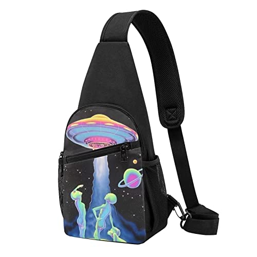 Spaceship Casual One Shoulder Cross Body Brusttasche Brieftasche Handytasche Herren Crossbody Tasche Reise Walking Taille Tasche, Schwarz , Einheitsgröße von ADFSHIDS