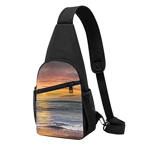 Sunset Beach Casual One Shoulder Cross Body Chest Bag Wallet Phone Bag Men'S Cross Body Bag Travel Walking Waist Bag, Schwarz , Einheitsgröße von ADFSHIDS