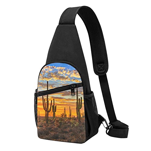 Sunset Cactus In Desert Casual One Shoulder Cross Body Chest Bag Wallet Phone Bag Men'S Cross Body Bag Travel Walking Waist Bag, Schwarz , Einheitsgröße von ADFSHIDS