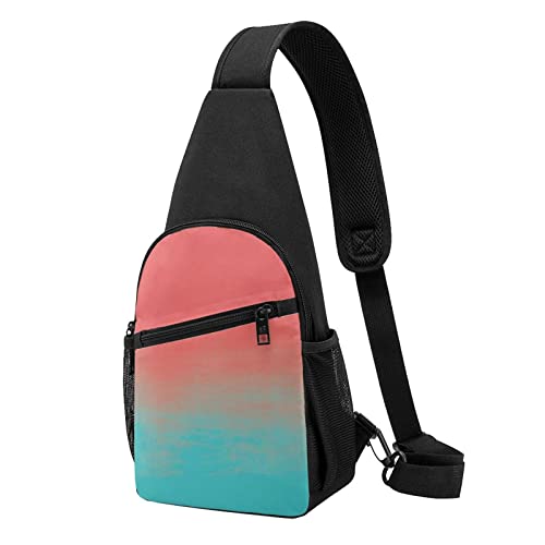 Textur Blaugrün Und Koralle Lässige Eine Schulter Kreuz Körper Brust Tasche Brieftasche Telefon Tasche Männer Crossbody Tasche Reise Walking Taille Tasche, Schwarz , Einheitsgröße von ADFSHIDS