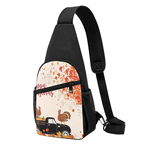 Thanksgiving Truthahn auf Kürbis Auto Casual One Shoulder Cross Body Brusttasche Brieftasche Handytasche Herren Crossbody Tasche Reise Walking Taille Tasche, Schwarz , Einheitsgröße von ADFSHIDS