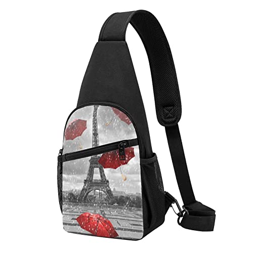 Turm Mit Rotem Regenschirm Lässige Eine Schulter Kreuz Körper Brust Tasche Brieftasche Telefon Tasche Männer Crossbody Tasche Reise Walking Taille Tasche, Schwarz , Einheitsgröße von ADFSHIDS