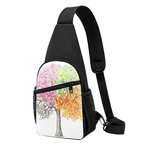 Vier Jahreszeiten Frühling Baum Casual Eine Schulter Kreuz Körper Brust Tasche Brieftasche Telefon Tasche Männer Crossbody Tasche Reise Walking Taille Tasche, Schwarz , Einheitsgröße von ADFSHIDS