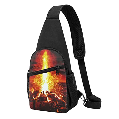 Volcano Casual One Shoulder Cross Body Brusttasche Brieftasche Handytasche Herren Crossbody Tasche Reise Walking Hüfttasche, Schwarz , Einheitsgröße von ADFSHIDS