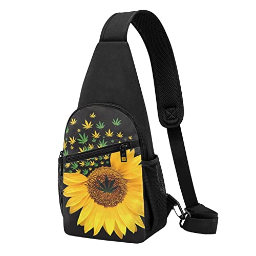 Weed With Sunflower Casual One Shoulder Cross Body Chest Bag Wallet Phone Bag Men'S Cross Body Bag Travel Walking Waist Bag, Schwarz , Einheitsgröße, Strapazierfähig von ADFSHIDS