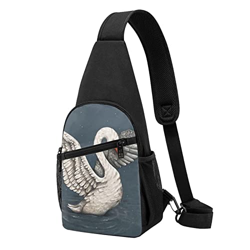 White Swan Casual One Shoulder Cross Body Chest Bag Wallet Phone Bag Men'S Cross Body Bag Travel Walking Waist Bag, Schwarz , Einheitsgröße von ADFSHIDS