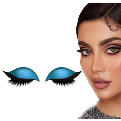 Lazy Eye Shadow Eyelash Patch,Eyeshadow Eyelashes Makeup Stickers,2-in-1 Reusable Eye Makeup Stickers with False Lashes & Shadow, Makeups Stencils Sticker for All Eyeshapes (Blue) von ADFUGE