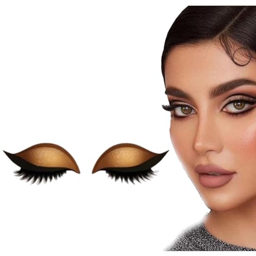 Lazy Eye Shadow Eyelash Patch,Eyeshadow Eyelashes Makeup Stickers,2-in-1 Reusable Eye Makeup Stickers with False Lashes & Shadow, Makeups Stencils Sticker for All Eyeshapes (Gold) von ADFUGE