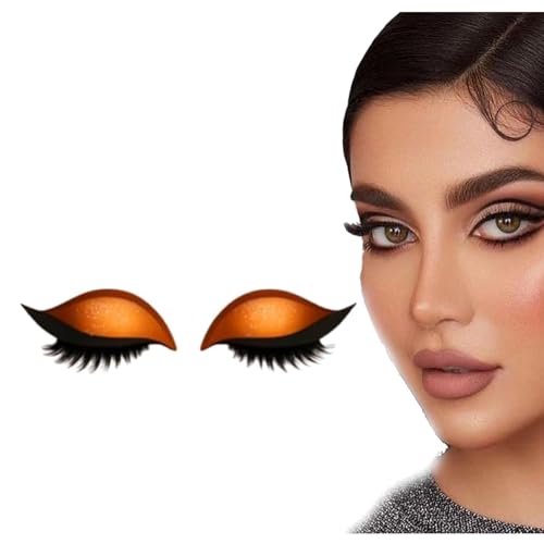 Lazy Eye Shadow Eyelash Patch,Eyeshadow Eyelashes Makeup Stickers,2-in-1 Reusable Eye Makeup Stickers with False Lashes & Shadow, Makeups Stencils Sticker for All Eyeshapes (Orange) von ADFUGE