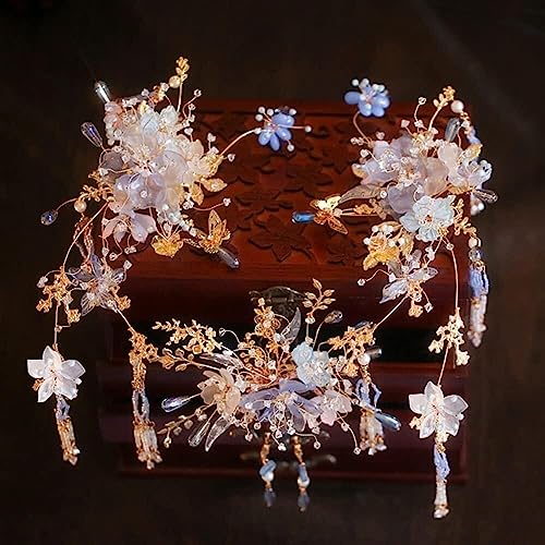 Braut-Haarnadeln, Hanfu-Haarstäbchen, ein komplettes Set an antiken Fransen-Haar-Accessoires, Hanfu Xiuhe-Kopfbedeckung, Fransen-Seitenclip-Haar-Accessoires aus Legierung, chinesische Kopfbedeckung von ADFVGG