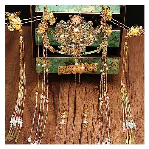 Braut-Haarnadeln, Hanfu-Haarstäbe, Brautaccessoires NewXiuhe Goldener Kopfschmuck Chinesische Haarnadel Passend for Hochzeit Frauen Mädchen Hanfu-Haarschmuck Kopfbedeckung von ADFVGG