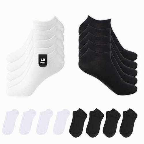 10 Paar Sneaker Socken Herren Damen Unisex - Atmungsaktive Kurz Halbsocken - Knöchelsocken Laufsocken - Größen 35-38, 39-42, 43-46 - Basic socken Weiß Schwarz, sportsocken (5x Schwarz-5x Weiß socken) von ADG SOCKS