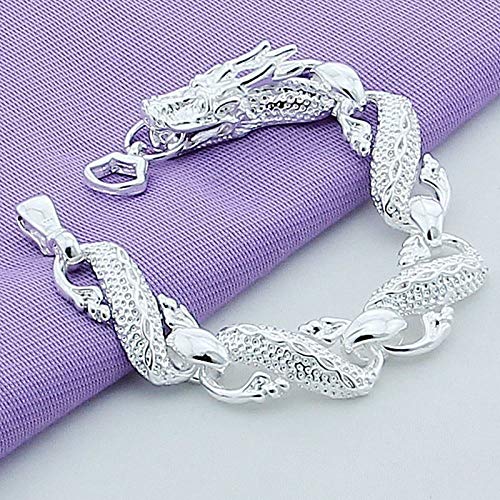 Sterling Silber Armbänder Für Damen,Vintage 925 Massives Silber Armband Handgefertigt Poliert Chinesische Drachenkette Armreif Verstellbar Glänzend Mode Damen Schmuck Geschenk Für Geburtstagspaar von PRETTYLE
