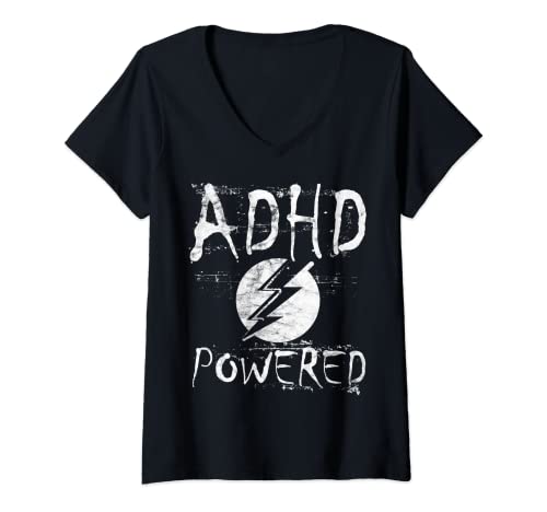 Damen ADHS Attention Defizit, Hyper Activity Powered T-Shirt T-Shirt mit V-Ausschnitt von ADHD Powered Parents Boy Girl Tee Shirt Gifts
