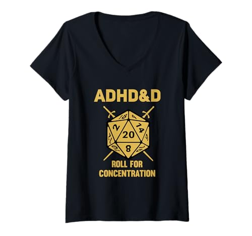 Damen ADHS & D Roll For Concentration Retro Funny Table Top Gamer T-Shirt mit V-Ausschnitt Damen ADHS & D Roll For Concentration Retro Funny Table Top Gamer T-Shirt mit V-Ausschnitt von ADHD&D Roll For Concentration by AlphaOne