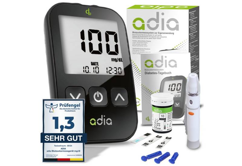 ADIA Blutzuckermessgerät adia Blutzuckermessgerät, Set mit 10 Streifen und 10 Lanzetten von ADIA