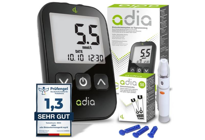 ADIA Blutzuckermessgerät adia Blutzuckermessgerät, Set mit 60 Streifen und Lanzetten von ADIA