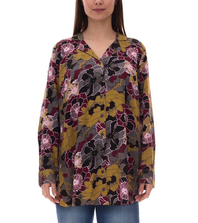 ADIA Damen Bluse modische Sommer-Bluse mit Blumen-Print Langarm-Shirt 67009862 Grau/Schwarz/Gelb von ADIA