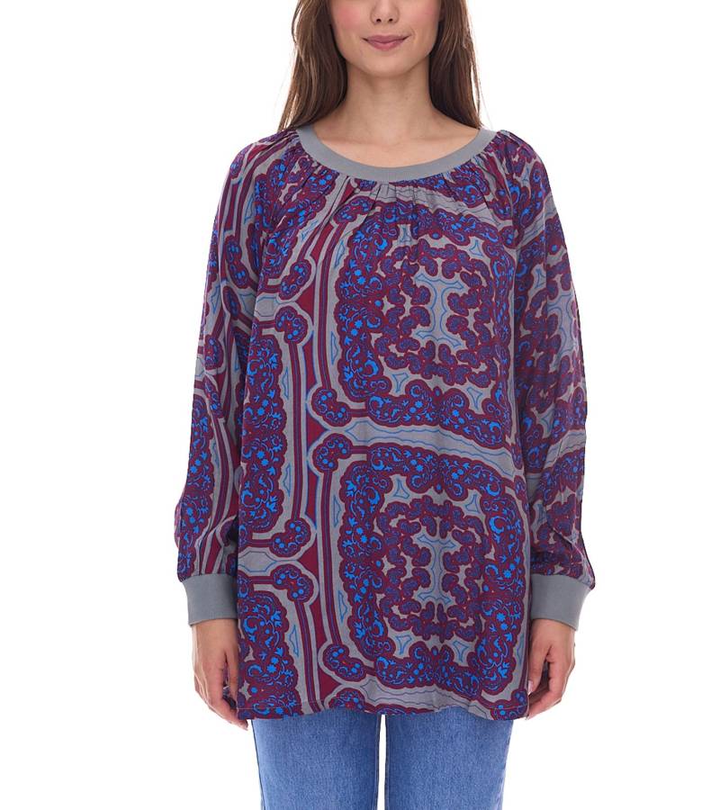 ADIA Damen Bluse modische Sommer-Bluse stylisches Langarm-Shirt Große Größen 96391157 Grau/Blau/Rot von ADIA