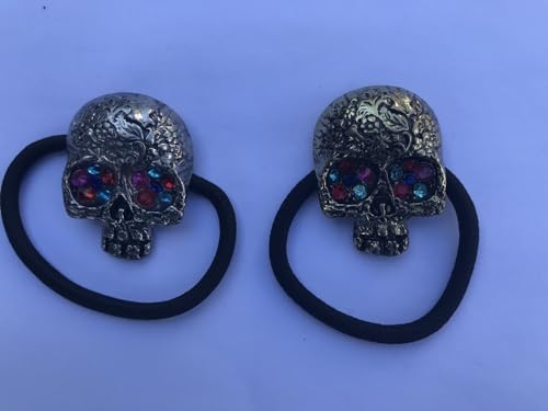 ADIASEN Haargummi, Metall, Strass, Totenkopf, elastisch, für Damen, Mädchen, Damen, 2 Stück, silberfarben, 2 Stück von ADIASEN