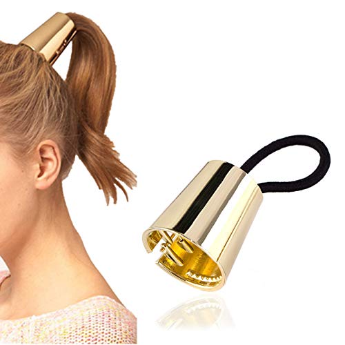 ADIASEN Vintage Punk Gold Metall lang rund mit elastischem Pferdeschwanz-Halter, Haarband, Haarseil, Haar-Zubehör für Frauen und Mädchen von ADIASEN