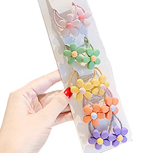 Modische niedliche Haargummis für Kleinkinder, Cartoon-Blumen- und Obst-Design für Mädchen, Pferdeschwanz-Halter, elastische Bänder (3 5 Blumen) von ADIASEN