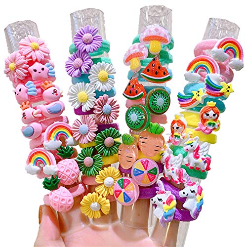 Niedliches 10-teiliges Haargummi-Set für Kleinkinder, Cartoon-Blumen-Design für Mädchen, Pferdeschwanz-Halter, elastisches Gummiband, 6 Regenbogen-Himmel von ADIASEN