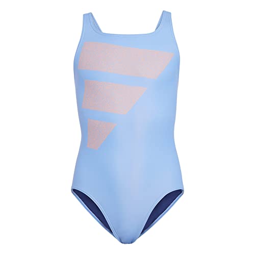 ADIDAS Girl's Big Bars Suit Swimsuit, Blue Fusion/Coral Fusion/White/Victory Blue, 11-12 Years von adidas