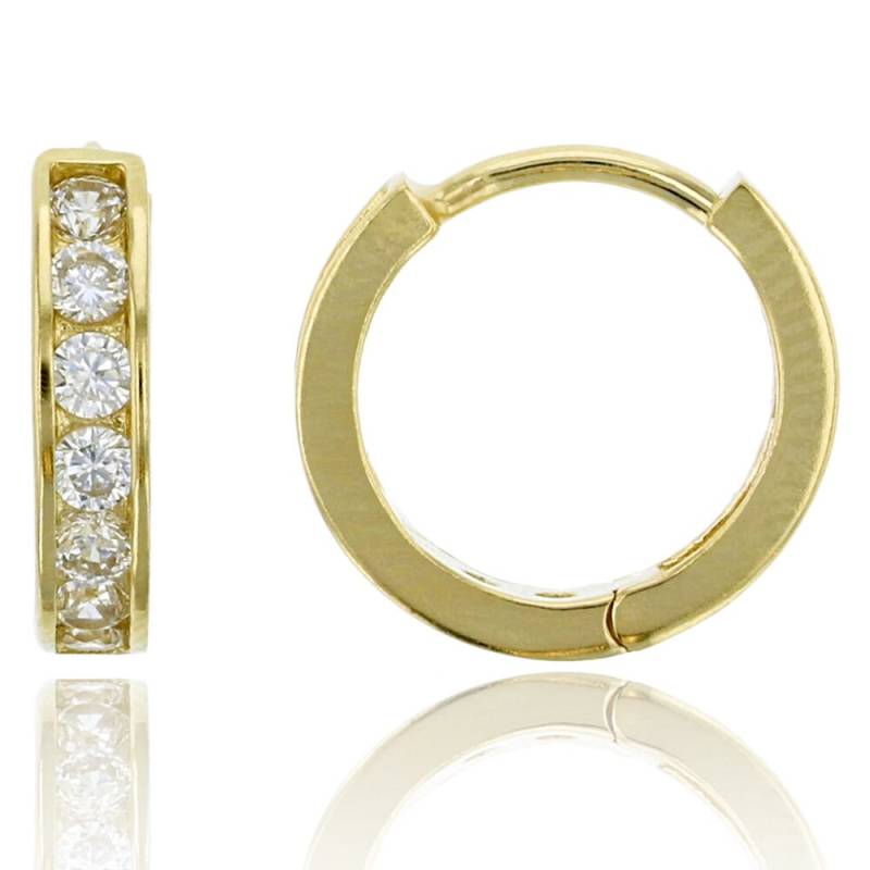 Adirfine 14K Solid Gold 14mm Channel Set Zirkonia Huggie Hoop Ohrringe von ADIRFINE