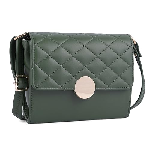 ADISA Damen Mädchen Gesteppte Runde Gold Sling Bag (SL5149), D.Green, Medium von ADISA