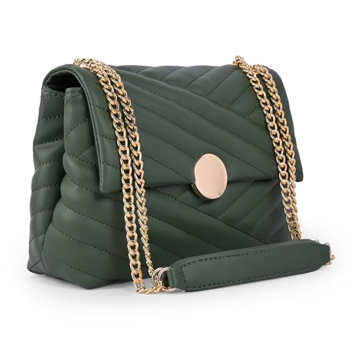 ADISA Damen Mädchen Gesteppte Umhängetasche mit Goldkette (SL5136), D. Green, Medium von ADISA