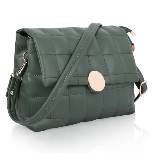 ADISA Damen Mädchen Gesteppte Umhängetasche mit höhenverstellbarem Gürtel (SL5144), Dunkelgrün, Medium von ADISA