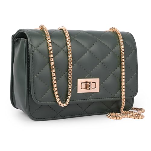 ADISA Damen Mädchen Party Sling Bag mit Goldkette (SL5090.), Dunkelgrün, Medium, Sling Bag von ADISA