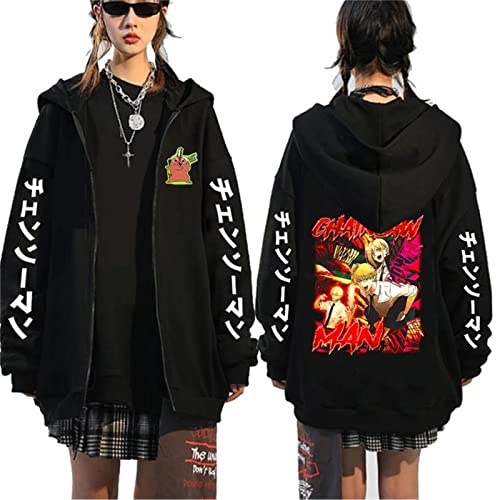 ADITIRCP Chainsaw Man Makima Zipper Hoodie Männer Frauen Hooded Streetwear Harajuku Japanisch Anime Power Grafik Zipper Sweatshirt Mode Jacke Oberbekleidung von ADITIRCP