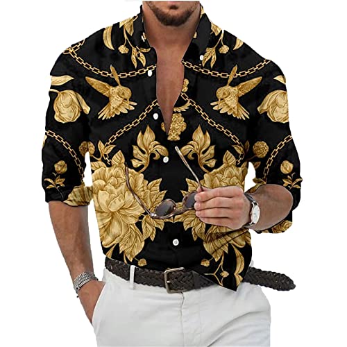 ADITIRCP Herren Casual Barock Hemd Trending Kette Royal gedruckt Button Down Langarmhemden Stilvolle Kleid Hemden Bluse von ADITIRCP
