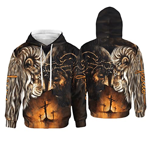 ADITIRCP Herren Jesus Kapuzenpullover 3D Bedruckt Langarm Sweatshirts Retro Kreuz Löwe Pullover Hoodie mit Tasche von ADITIRCP