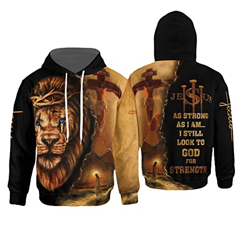 ADITIRCP Herren Jesus Kapuzenpullover 3D Bedruckt Langarm Sweatshirts Retro Kreuz Löwe Pullover Hoodie mit Tasche von ADITIRCP