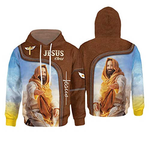 ADITIRCP Herren Jesus Kapuzenpullover 3D Bedruckt Langarm Sweatshirts Retro Kreuz Löwe Pullover Hoodie mit Tasche von ADITIRCP