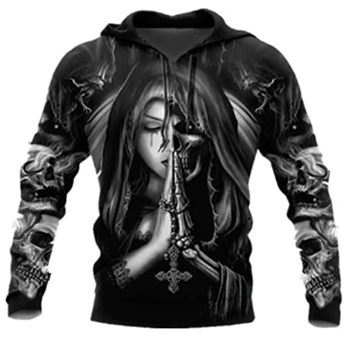 ADITIRCP Herren Langarm Kapuzenpulli Gothic Totenkopf Sweatshirt Retro Skelett Grafik Kapuzenpullover mit Tasche von ADITIRCP