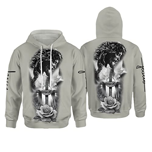 ADITIRCP Herren Vintage Kreuz Löwe Hoodie 3D All Over Jesus Druck Langarm Kapuzenpullover Sweatshirt mit Tasche von ADITIRCP