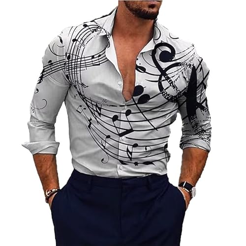 Herren Freizeithemd Musiknoten Bedruckt Langarmhemden Mode Vintage Note Muster T Shirt Regular Button Hawaiian Beach Bluse Top von ADITIRCP